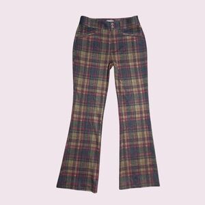 Plaid Flare Pants in Olive & grey - Women